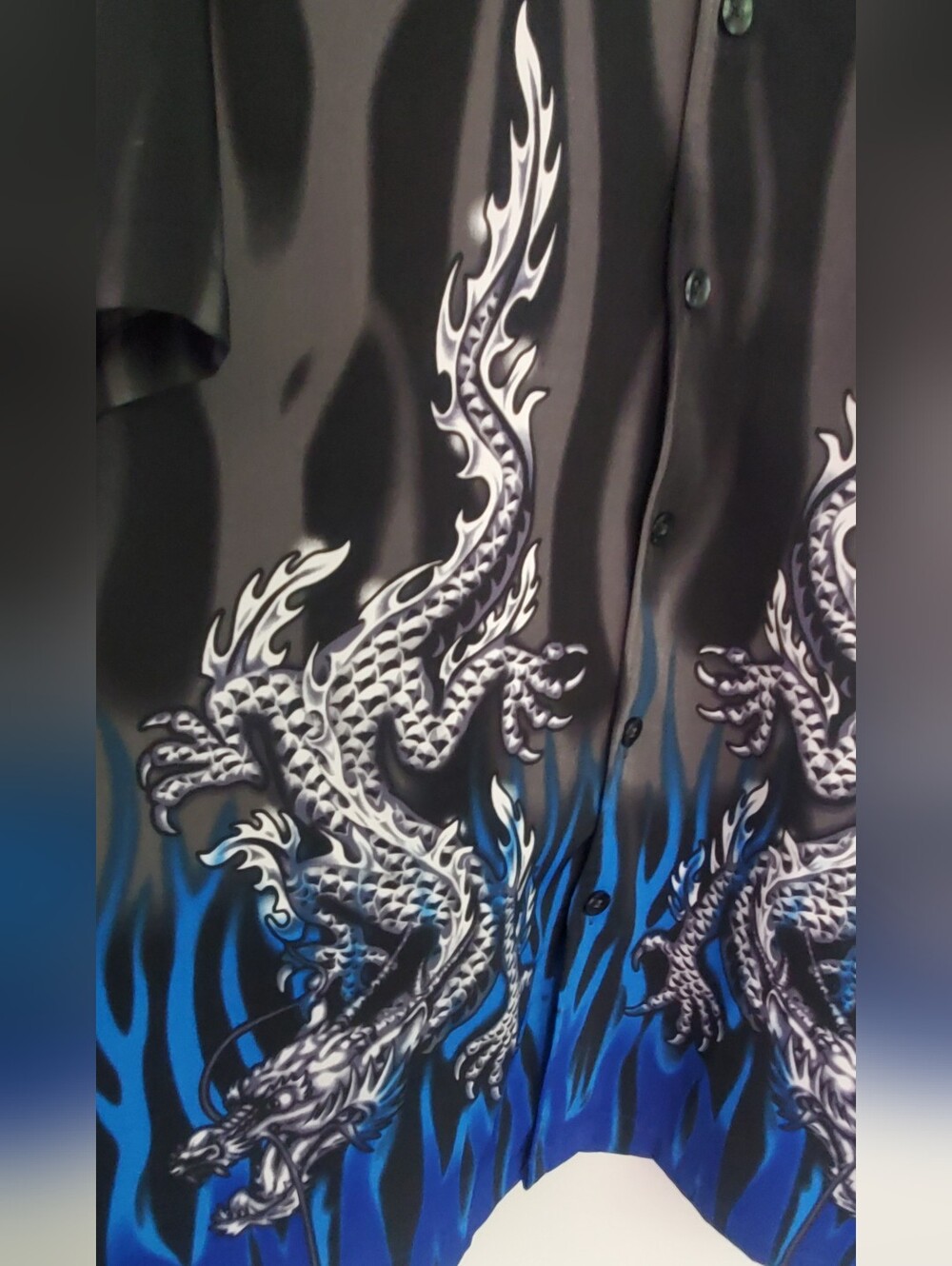 ODO Y2k Black Shirt with Blue Flame & Dragon Motif Size XL - Picture 3 of 6